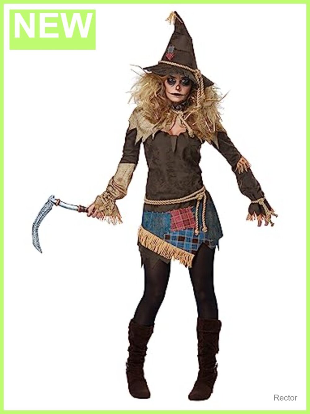 Scarecrow Halloween Costume Women's Tunic Hat Scythe